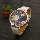 Trendy Fashion Mirror Face Flower PU Leather Wrist Watch (Beige)