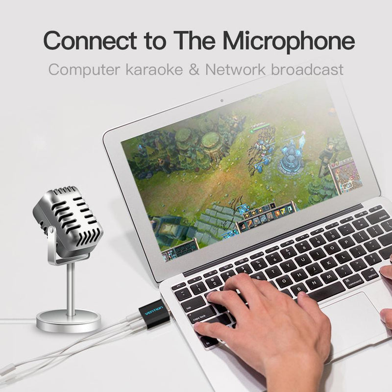 X/B Vention Sound Card for Microphone or Webcam, USB to 3.5mm Jack, e
