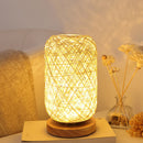 Wooden LED Table Lantern Rattan Bedroom Bedside Decor Night Lights (Beige) Newly