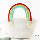 Women Mini Handbag Cotton Rope Beach Rainbow Cloud Mini Basket Knit Tote Bag