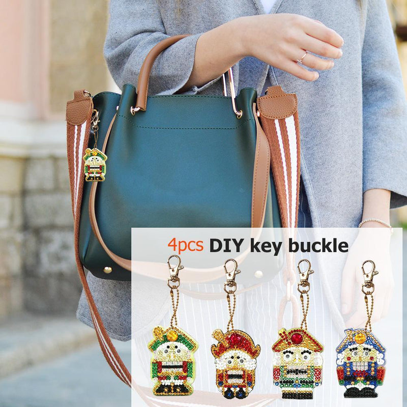 4pcs DIY Soldier Full Drill Special Shaped Diamond Painting Bag Keychains Newly