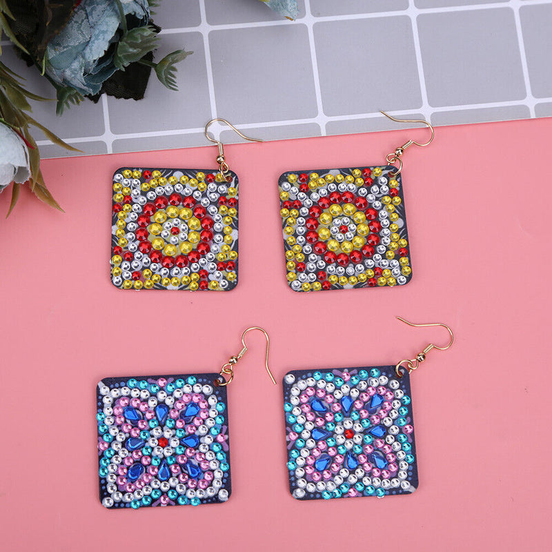 5D DIY Diamond Painting Earrings Double-sided Square Drop Earrings (RZ011) Newly