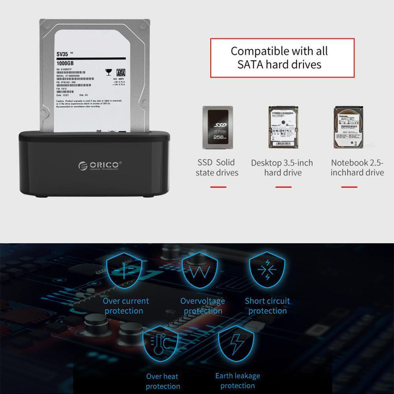 ORICO 6218US3 2.5in 3.5in USB 3.0 SATA Hard Drive Dock SSD Docking Station