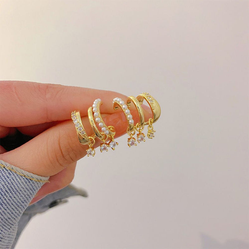 Women Jewellry Trendy Peal Ear Row Sparkling Earrings Earrings Diamond Stud