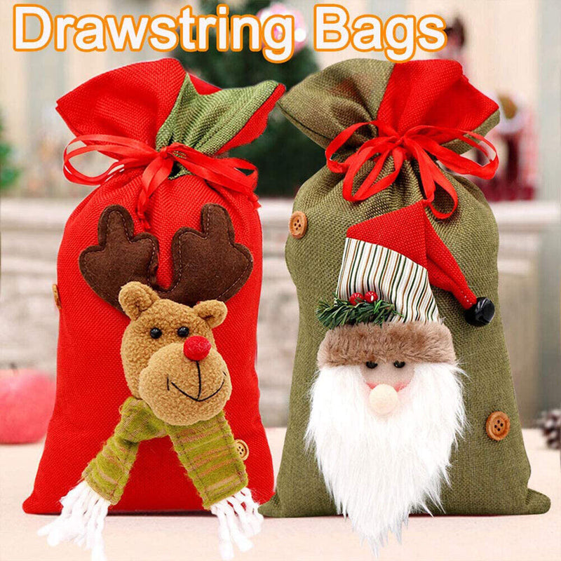 Christmas Bell Candy Gift Drawstring Pocket Children Santa Deer Snowman Bags