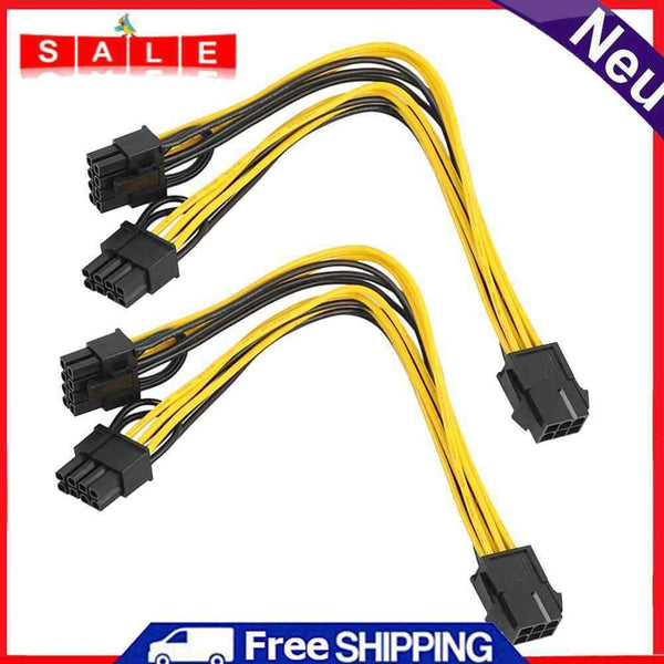 2pcs 6pin Female to Dual 8pin (6+2pin) Male Graphics Card Power Cable 20cm