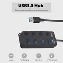 Powered USB 3.0 Hub Splitter with Individual Switches for Computer (4 Port)