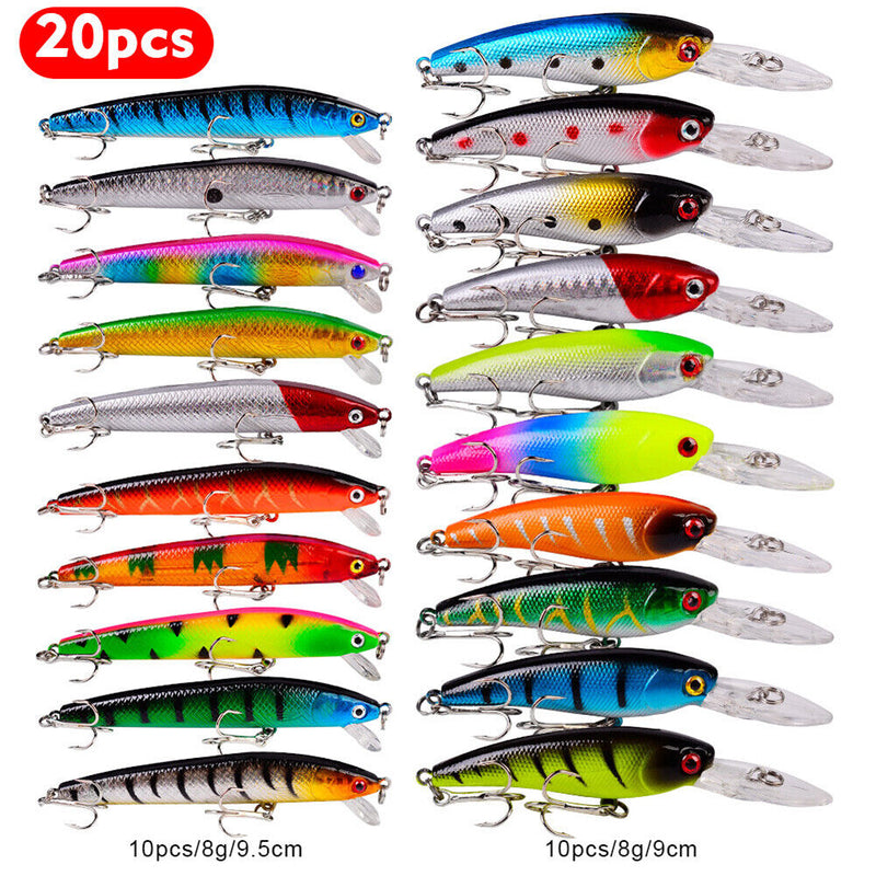 20pcs Minnow 8g 9.5cm 9cm Bait Simulation Crankbait with Hook Lifelike