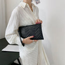 Women PU Thread Envelope Bag Solid Color Zipper Luxury Clutch Purse (Black)