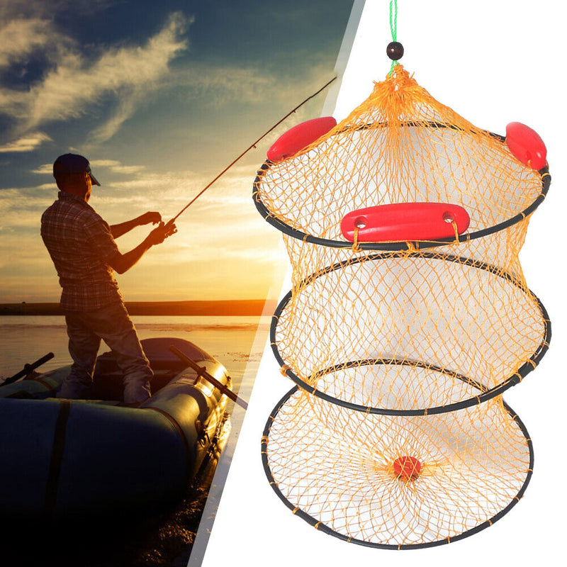 2 Layer Portable Foldable Fishing Floating Net Shrimp Cage Trap Networks Newly