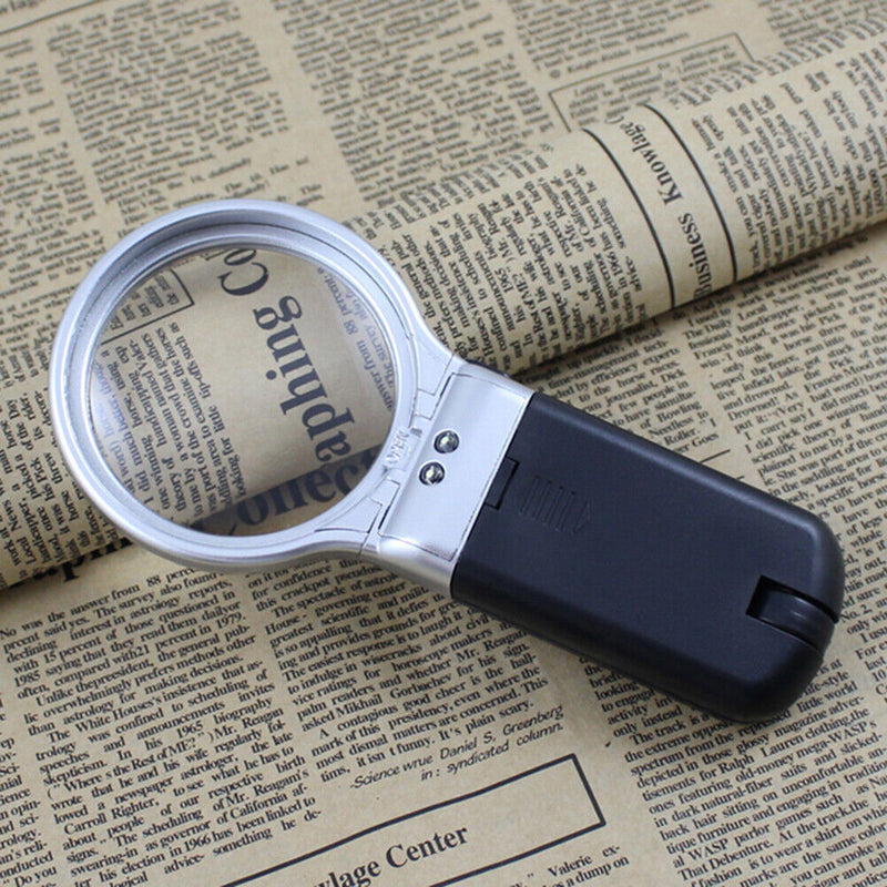 3X Reading Portable Handheld Magnifier Glass with 2 LED Lights Folding Loupe