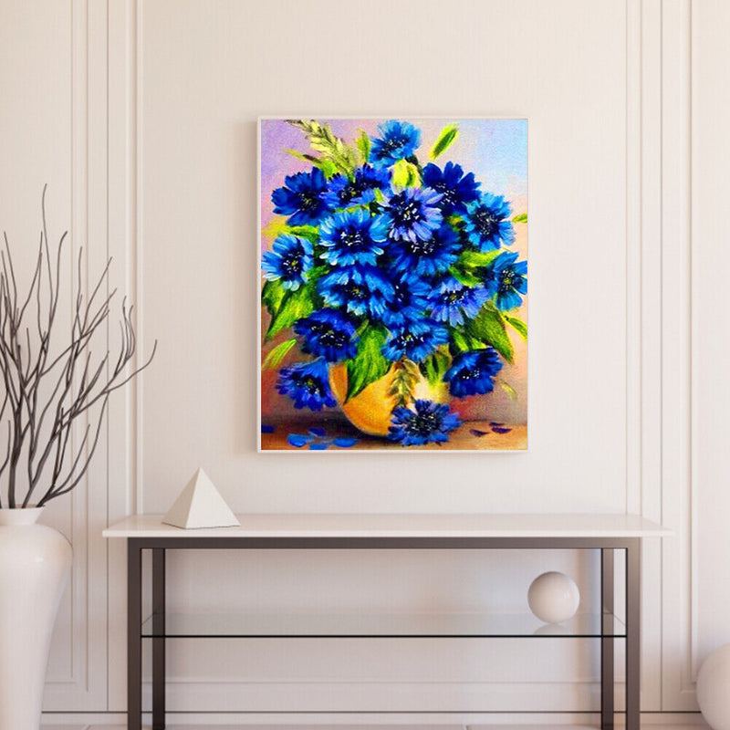 Blue Bouquet Oil Paint By Numbers Kit DIY Acrylic Painting on Canvas Crafts