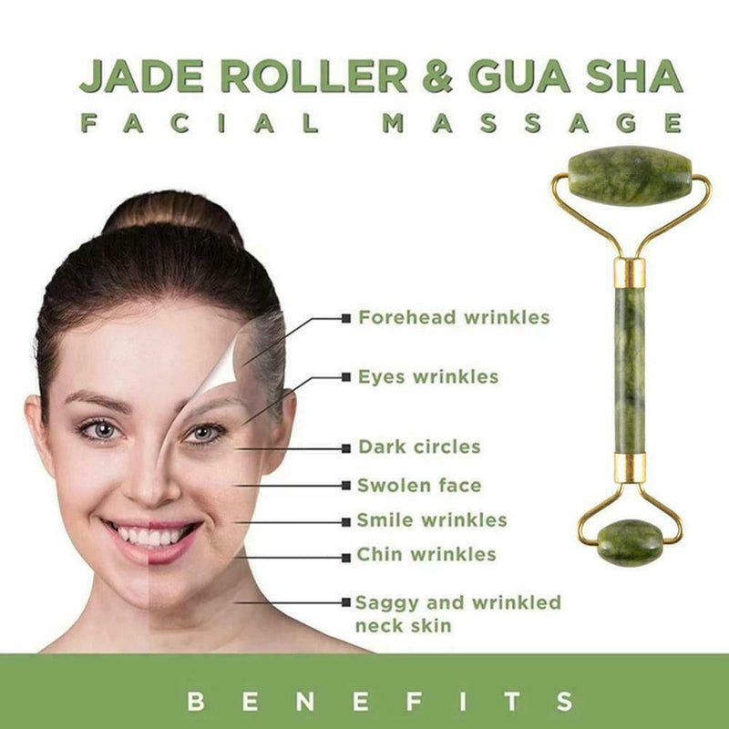 Face Neck Massage Kit Jade Roller & Scraper Set Anti Ageing Massager F3T2