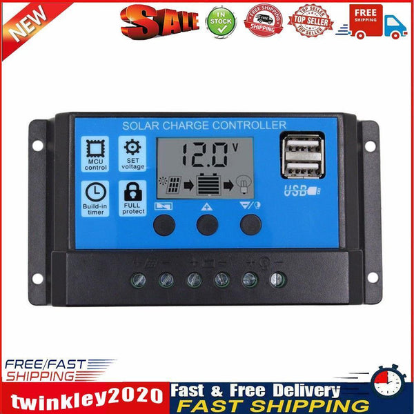 12V/24V LCD Auto Solar Charge Controller PWM Dual USB Output Charger (20A) Newly