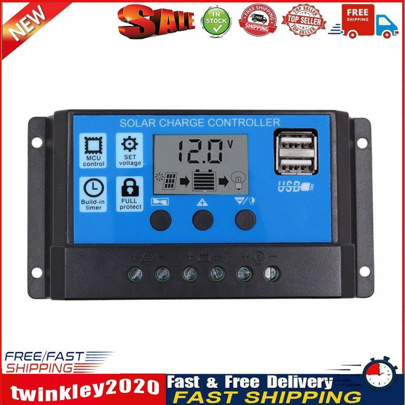 12V/24V LCD Auto Solar Charge Controller PWM Dual USB Output Charger (20A) Newly