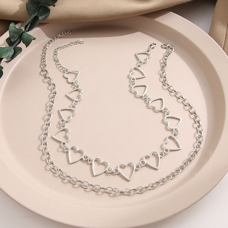 Women Men Party Jewelry Hollow Heart Necklace Punk Choker Collar Long Chain