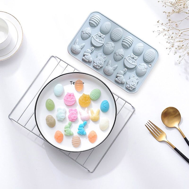 Fondant Moulds Easter Egg and Bunny - 18 Cavities DIY Fondant Cake Making Mol