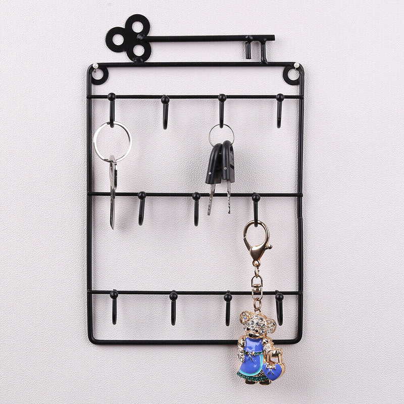Iron Coat Hat Organizer Rack Wall Mounted 11 Hangers Hooks Key Storage Holder