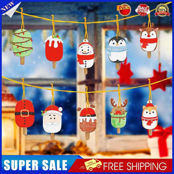 #A 10pcs Pendants Handmade 5D DIY Special-shaped Drill Cartoon Christmas Decorat