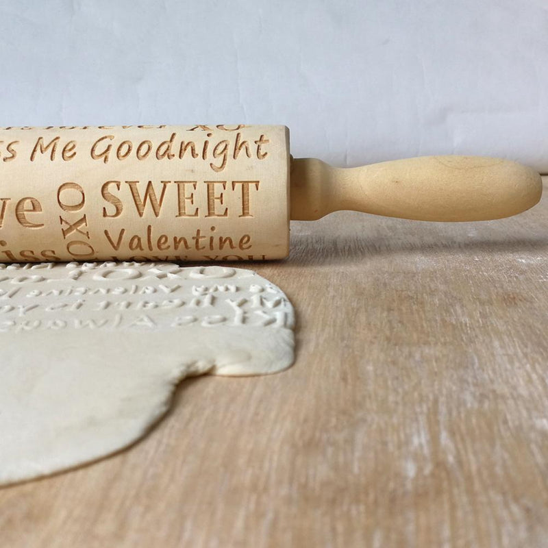 Valentine Day Letters Embossing Rolling Pin for DIY Baking Cookies (Sweet)