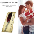 Calligraphy Feather Dip Pen with 5 Nib Writing Ink Quill Fountain Pen (Red)