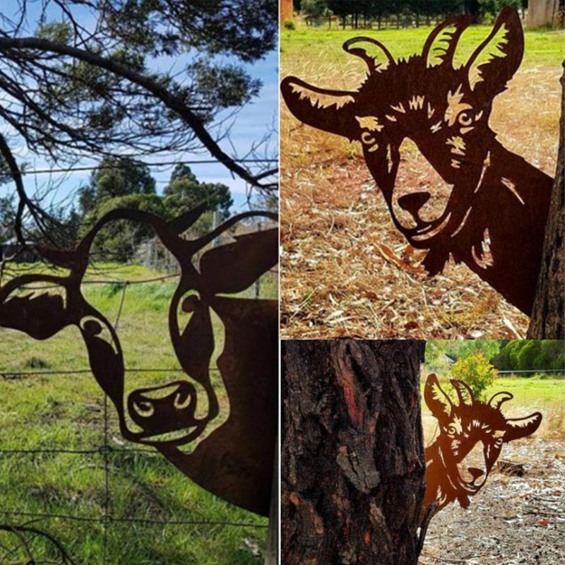 Garden Ornament Rusty Animal Scout Stakes Metal Silhouette Statue