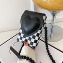 Heart Flap Bead Strap Shoulder Bag Ladies Leather Handbags Female Crossbody Tote