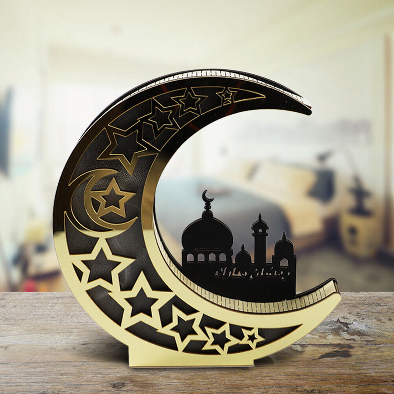 Wooden Hollow ?Moon Mosque Lights Ramadan Festival Desktop Ornament Decorat