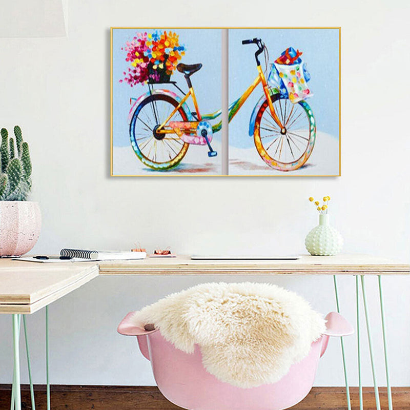 2 Panels Bike Oil Paint By Numbers Kits Canvas Drawing DIY Coloring Picture Art