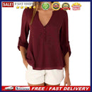Fashion Women V-neck Tops Casual Long Sleeve Solid Color Loose Button T-shirt