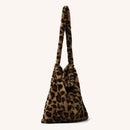 Retro Plush Messenger Bag Big Capacity Women Shoulder Tote (L Leopard)