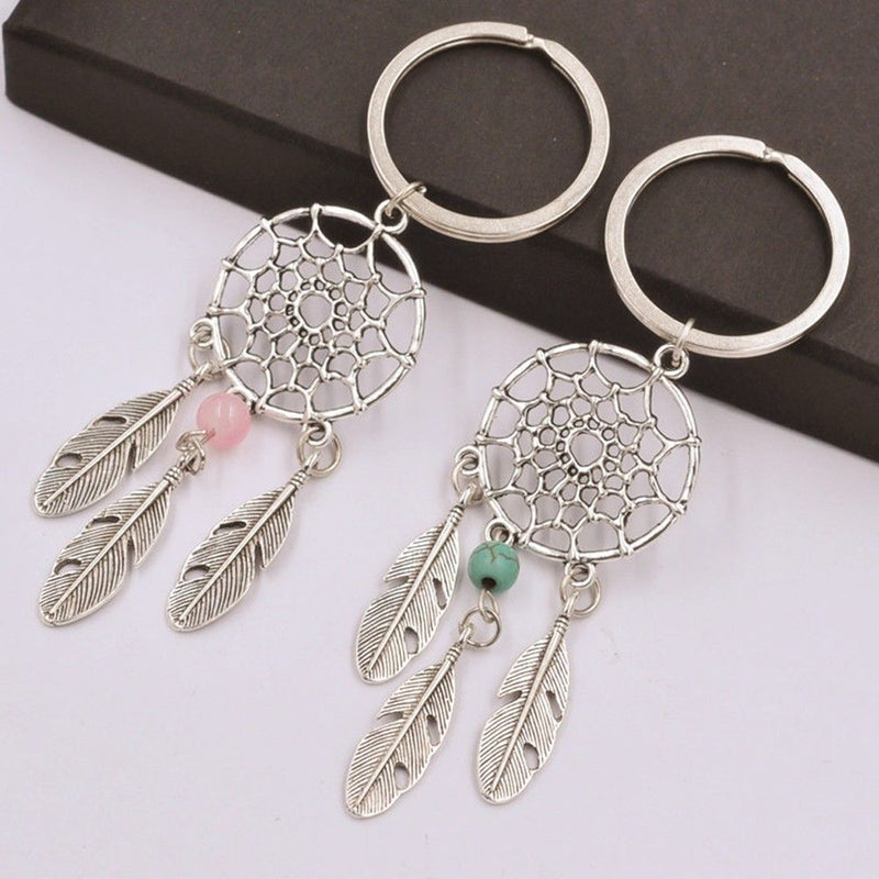 Wind Chimes Pink Green Feather Dream Catcher Keychain Buckle Pendant Keyring