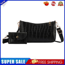 Fashion Women Stone Pattern Shoulder Bag Purse 2pcs Composite Bags (Black)