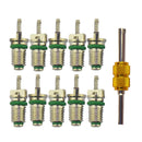 10pcs R134a Car A/C Valve Cores Air Conditioning Valve Cores Green + Tool Newly