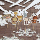 24pcs Cake Dessert Inserted Card with Zoo Animal Elephant Lion Pattern