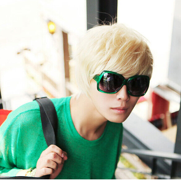 Fashion Man Short Platinum Blonde Rice White Straight Wig