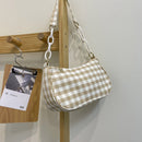 Fashion Women Oxford Cloth Plaid Print Underarm Bag Chain Handbags (Yellow)