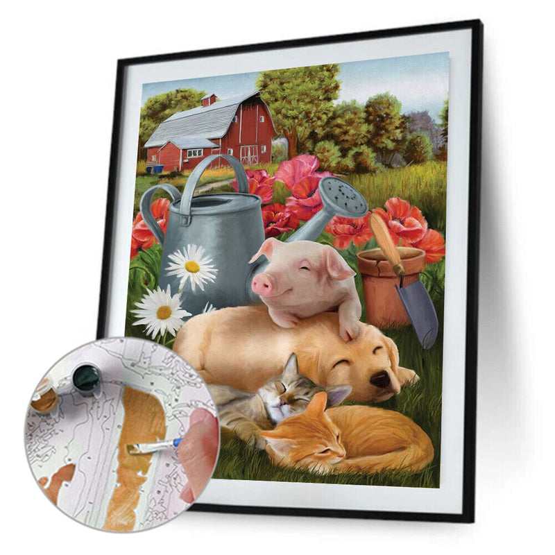 #A Farm Animals Oil Paint By Numbers Kit DIY Acrylic Painting on Canvas Frameles