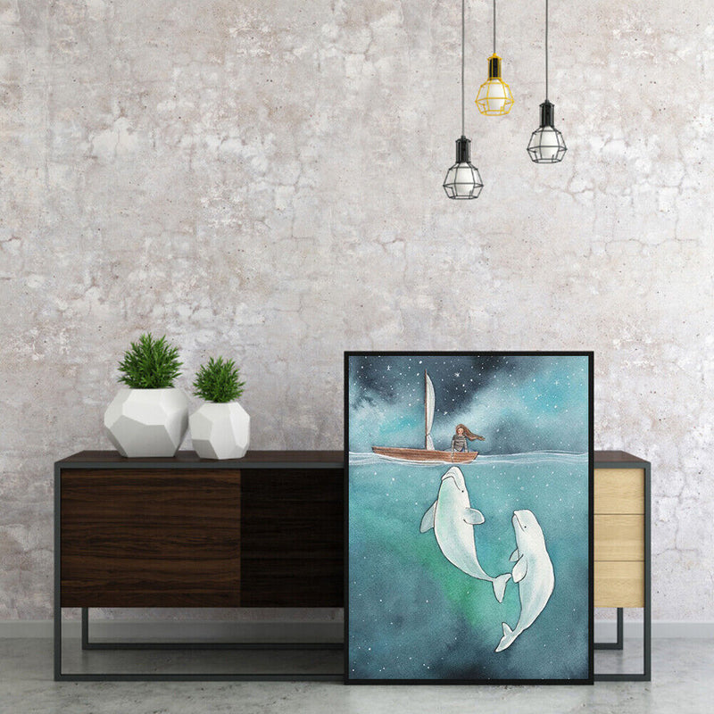 Frameless Oil Paint By Numbers DIY White Dolphin Girl Picture Craft Kit for Home