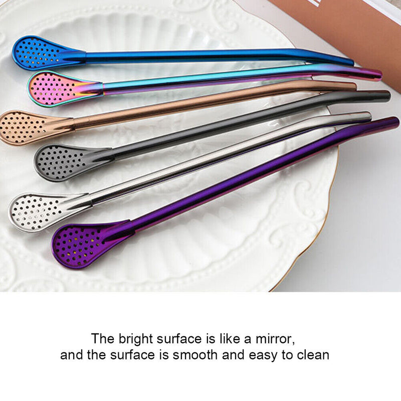 Drinking Straw Stainless Steel Yerba Mate Filter Spoons Reusable Tea Coffee