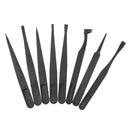 8pcs Portable Black Anti-static Plastic Tweezer Heat Resistant Repair Tool Newly