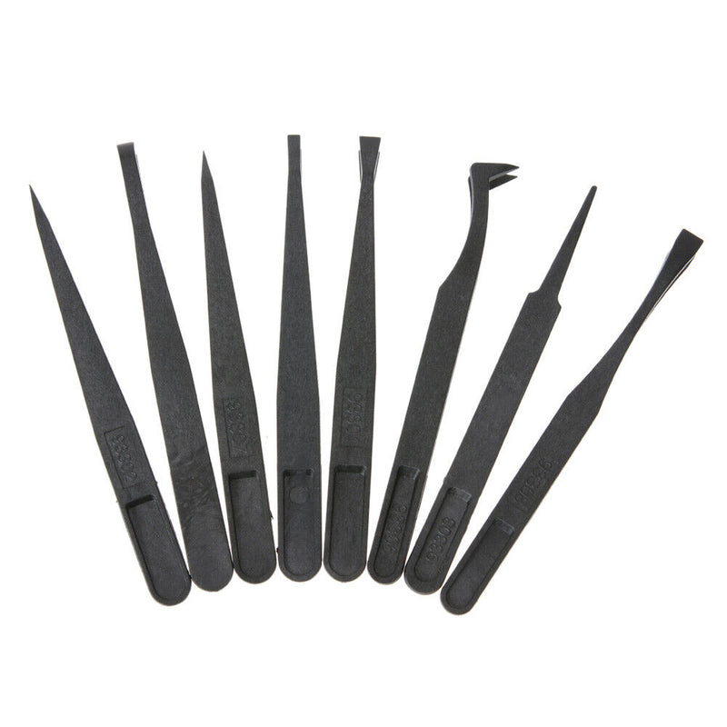 8pcs Portable Black Anti-static Plastic Tweezer Heat Resistant Repair Tool Newly