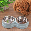 Dog Double Bowl Puppy Food Feeder Stainless Steel Pets Drinking Dish (Blue)