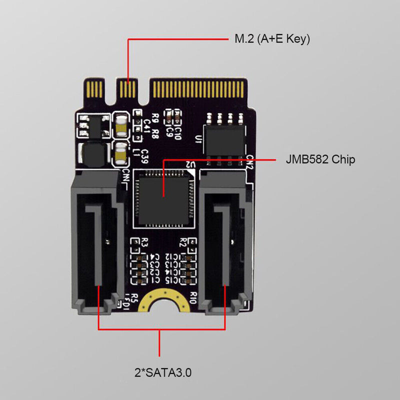 Converter Adapter Cards SSD M.2 A/E Key NGFF to 2 Ports SATA3.0 Expansion Card
