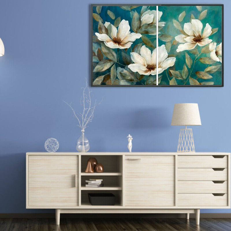 Hand Painted Oil Paint by Numbers DIY White Flower Drawing Wall Decoration Gift