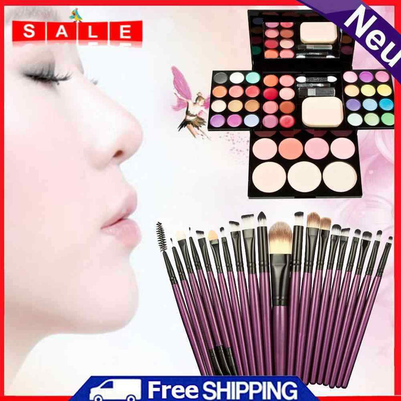 Makeup Palette Set Eyesshadow Foundation Blusher Puff + 20Pcs Powder Brush-109275