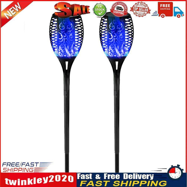 12LED Solar Flame Torch Light Blue Flickering Night Lamp Yard Decor (2pcs) Newly