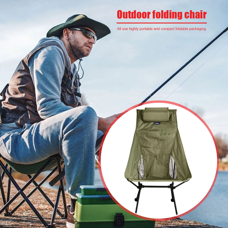 High Back Folding Camping Chair & Removable Pillow Moon Chair (Army Green)