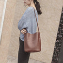 Ladies Leather Handbag Women Pure Color Totes Fashion Bucket Travel Shoulder Bag