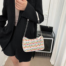 Colorful Prints Clutch Bag Women Jacquard Chain Shoulder Underarm Chain Handbag